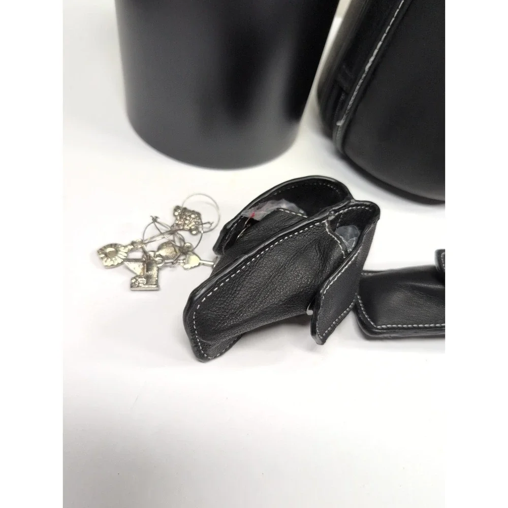 GENUINE‎ BLK LEATHER CaddyO Wine Bottle Caddy / Carrier w/Accessories - No Box